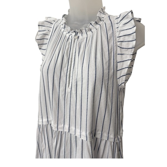 ME + EM | Striped frill-trim tiered cotton-blend dress in White/Blue, Size US 6 - Picture 8 of 13